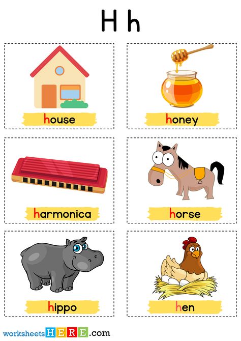 H Is For, Letter H Words, H Letter Words, Letter With Pictures, Kids Learning Alphabet, Alphabet H, Learning Alphabet, Words List, Agricultural Tools