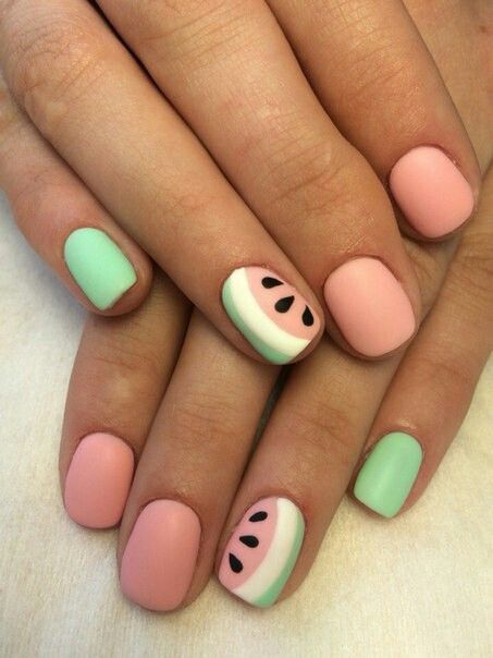 Watermelon Nail, Watermelon Nail Art, Tato Henna, Watermelon Nails, Cute Simple Nails, Cute Gel Nails, Short Acrylic Nails Designs, Cute Nail Designs, Pretty Acrylic Nails