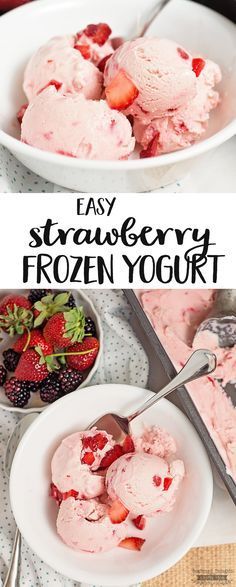 Cream Deserts, Yogurt Homemade, Frozen Yogurt Recipe, Homemade Frozen Yogurt, Strawberry Frozen Yogurt, Frozen Yogurt Recipes, Cuisinart Ice Cream, Cuisinart Ice Cream Maker, Butter Brownies