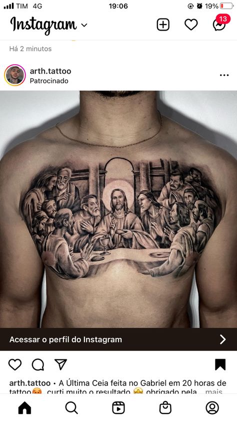 Last Supper Chest Tattoo, Full Chest Tattoos, Last Supper, Anime Tattoos, Chest Tattoo, Black And Grey Tattoos, Color Tattoo, Black Tattoos, New Tattoos