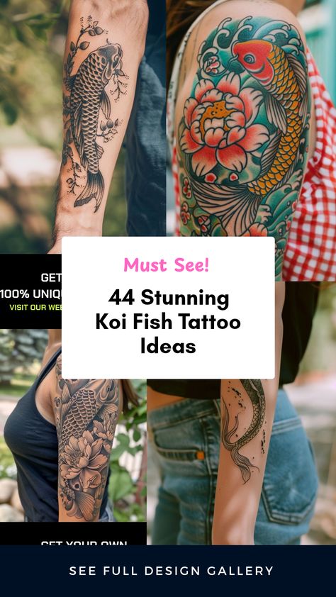 Explore 44 unique Koi fish tattoo designs showcasing arm tattoos, flower motifs, and feminine styles. These visually stunning images offer inspiration for your next tattoo journey.