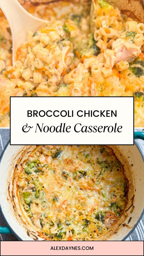 This Broccoli Chicken and Noodle Casserole is an easy and delicious weeknight dinner. Add it to your rotation for a hearty, healthy, comforting meal! Simple ingredients come together to make the ultimate comfort food. I almost always have carrots, onions, and broccoli during the colder months, so this recipe is made with pantry staples. I hope you love it as much as I do! Make it with me! Chicken Noodles And Broccoli, Broccoli And Rotisserie Chicken, Chicken Noodles And Broccoli Recipes, Chicken Broccoli Egg Noodle Casserole, Leftover Chicken And Broccoli Recipes, Chicken And Broccoli Crockpot Recipes, Broccoli Chicken Noodle Casserole, Chicken Broccoli Noodle Casserole, Freezable Casseroles