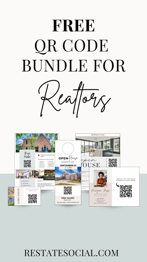 Real estate marketing doesn't have to be difficult! Just use these free Realtor flyers and postcards to get new real estate leads - it's the perfect real estate prospecting idea! realtor flyer | realtor templates | real estate marketing templates free | realtor marketing ideas | real estate marketing inspiration | getting leads real estate | realtor marketing | realtor templates | realtor postcard | flyer ideas for real estate | open house flyers Real Estate Agent Business Cards, Realtor Flyers, Realtor Postcards, Free Qr Code, Open House Real Estate, Getting Into Real Estate, Qr Code Business Card, Real Estate Postcards, Realtor Social Media