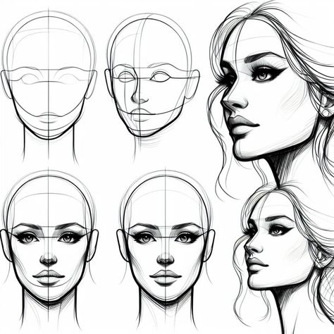 Female Face Structure, Shape Sketch, Practice Drawing Faces, Face Structure, Female Face Drawing, Face Template, Drawing Tutorial Face, Pencil Sketch Images, Drawing People Faces