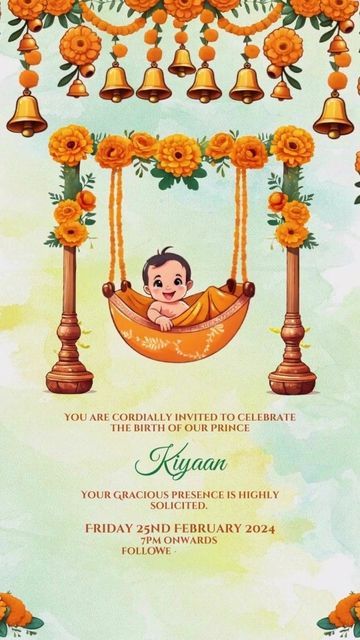 Animation Wedding Invitation, Classic Birthday Invitation, Animation Wedding, Indian Baby Shower Invitations, Ceremony Template, Shower 2023, Naming Ceremony Invitation, Indian Ceremony, Indian Baby Showers