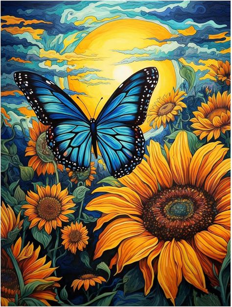 Amazon.com: Maripabon 5D Sunflowers Diamond Art Painting Kits for Adults Butterfly DIY Round Diamond Art Kits Animals Flowers Picture Art for Home Wall Decor,11.8x15.7 inch (Style A) : Arts, Crafts & Sewing Sunflower With Butterfly, Painted Window Art, Diamond Art Painting Kits, Cute Images For Wallpaper, Beautiful Butterfly Pictures, Diamond Art Kits, Butterfly Art Painting, Animals Flowers, Sunflower Pictures