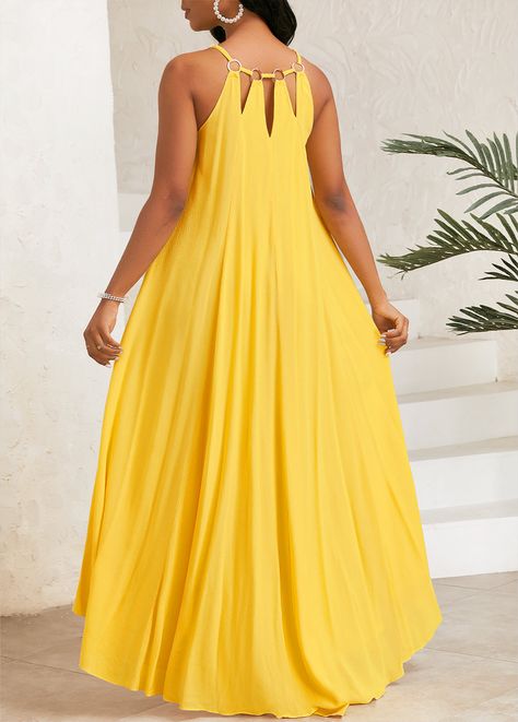 Yellow Circular Ring High Low A Line Strappy Dress | modlily.com - USD 39.98 Strappy Dress, Strappy Dresses, Loose Dress, African Dress, Maxi Dresses, African Fashion, High & Low, Dresses For Sale, High Low