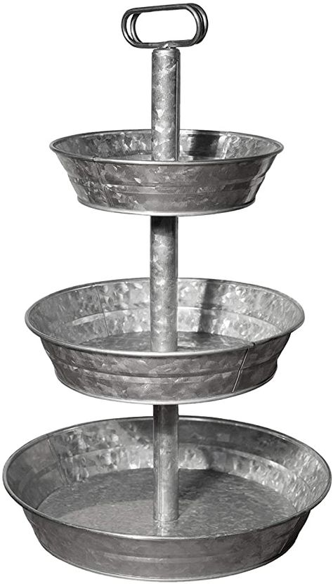 Amazon.com: 3 Tiered Serving – Galvanized Metal Tray – Balanced Structure – Multipurpose Decorative Tray by Sheff Store: Kitchen & Dining Outdoor Serving Tray, Metal Cupcake Stand, 3 Tier Serving Tray, Rustic Cupcake Stands, Tiered Serving Stand, Rustic Cupcakes, Clear Containers, Galvanized Tray, Cupcake Tiers Stand