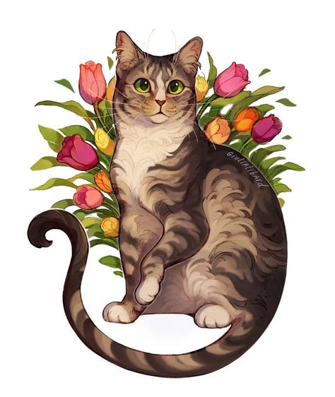 Cat Procreate, Cat Pet Portrait, Pet Illustration, Animal Illustration Art, Warrior Cat Drawings, Flowers Tulips, Animal Portraits Art, Pets Drawing, 강아지 그림