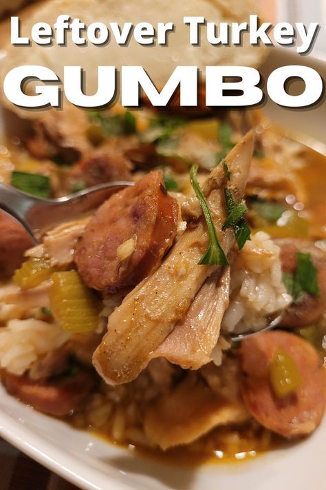 Turkey Gumbo Recipe, Sausage Gumbo Soup, Chicken Soup With Dumplings, Turkey Gumbo, Soup With Dumplings, Turkey And Dumplings, Sausage Shrimp, Turkey Spices, Chicken Dumpling Soup