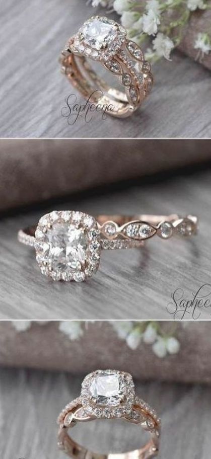 Wedding Rings Cushion Cut, Cushion Cut Wedding Rings, Tiffany Wedding Rings, Art Deco Band, Wedding Ring Cushion, Dream Wedding Ring, Wedding Ring Bands Set, Cute Engagement Rings, Cushion Cut Engagement