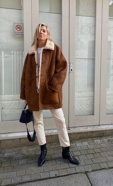 Big Coat Outfit, Shearling Coat Outfit, Shearling Jacket Outfit, Sherling Coat, Big Coat, Chatty Cathy, Throat Infection, Coat Outfit, Sheepskin Coat