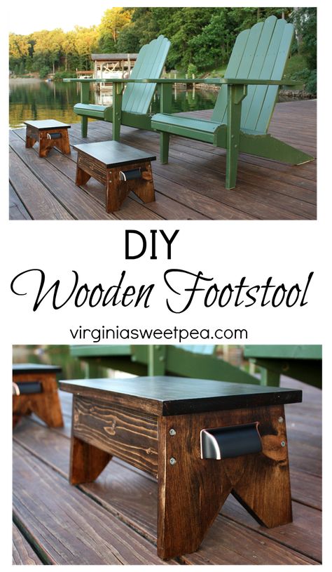 DIY Wooden Footstool Tutorial - Learn how to make your own! virginiasweetpea.com Diy Footstool, Wooden Footstool, Real Wood Furniture, Diy Holz, Foot Stool, Diy Wood Projects, Outdoor Projects, Furniture Projects, Wooden Diy