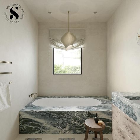 For the love of Cipollino Marble ⛰️ #marble #bathroomdesign #interiordesign #interiordesignfirm #interiordesigner #bath #masterbathroom #interior Marble Around Bathtub, Bathtub Marble, Viola Marble Bathroom, Marble Jacuzzi Tub, Marble Tub, Marble Bath, Marble Showers, Interior Design Firms, Bathroom Design