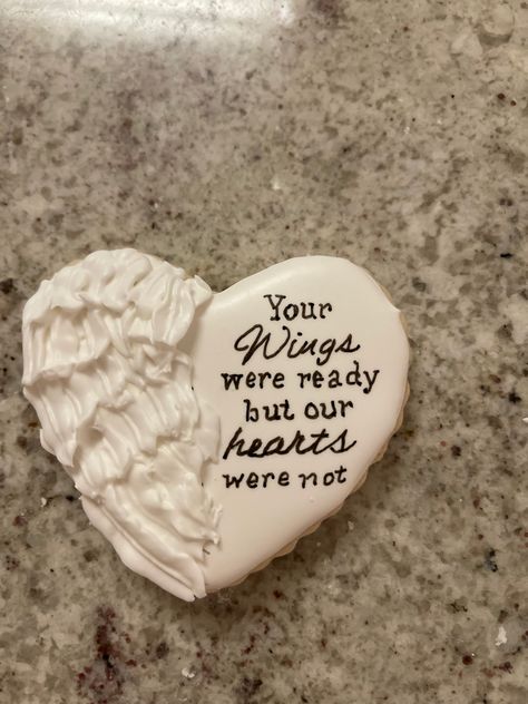 Bereavment cookie done with royal icing Celebration Of Life Cookies, Angel Cookies, Cross Cookies, Decorated Sugar Cookies, Cookie Do, Bakery Shop, Cookie Designs, Bday Ideas, Cookie Cake