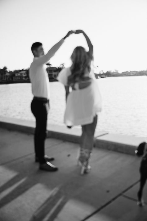 Black and white photo, engagement photo, engagement photo posing, twirling photos, cute engagement photos, engagement inspiration, photo posing inspiration, engagement photos in Florida, wedding photos, wedding vibes Twirling Engagement Photos, Twirl Engagement Photo, Engament Photos, Anniversary Shoot, Fun Engagement Photos, Engagement Photo Poses, Photo Pose, Engagement Shoot, Engagement Photoshoot