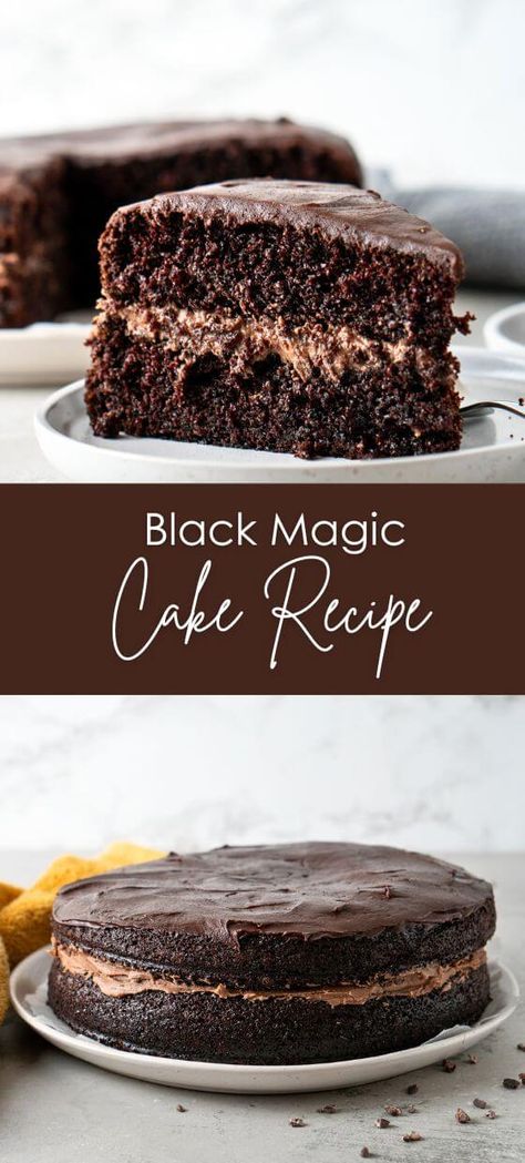 Black Magic Cake Recipe Magic Cake Recipe, Best Chocolate Cake Ever, Magic Cake Recipes, Hershey Recipes, Black Magic Cake, Super Moist Chocolate Cake, Chocolate Cake From Scratch, Cake From Scratch, Baking Cocoa