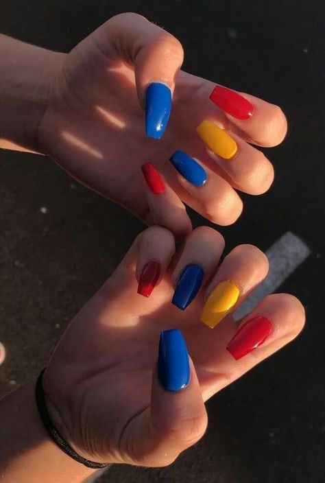 Aesthetic Acrylic Nails, Acrylic Aesthetic, Multicolored Nails, Edgy Nails, Grunge Nails, Simple Acrylic Nails, Fall Acrylic Nails, Acrylic Nails Coffin Short, Summer Acrylic Nails