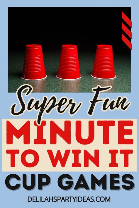 Looking for a burst of excitement? Try out these Minute to Win it Cup Games! From classic cup stacking to innovative ball-in-cup challenges, there's something here for everyone, including kids. Grab your red solo cups and get ready for an unforgettable gaming experience that's sure to bring laughter and joy! Cup Minute To Win It Games, Quick Games For Adults, Minute To Win It Games With Cups, Plastic Cup Games, Games With Cups, Drunk Olympics, Minute To Win It Games For Kids, Minute To Win It Games For Adults, Party Games For Adults Indoor