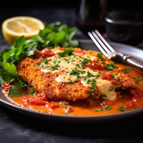 Spiced Sensation: Butter Chicken Schnitzel Recipe with a Zesty Herb Crust - Tasty Tango Chicken Schnitzel Recipe, Bread Crumb Chicken, Schnitzel Recipe, Schnitzel Recipes, Chicken Schnitzel, Breaded Chicken Breast, Simple Green Salad, Creamy Tomato Sauce, Citrus Chicken