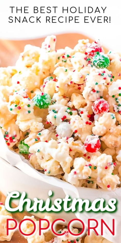 Popcorn Snack Mix Recipes, Christmas Popcorn Recipes, Popcorn Recipes Sweet, Christmas Snack Mix, Popcorn Recipes Easy, Christmas Crunch, Fabulous Desserts, Corn Cake, Christmas Popcorn