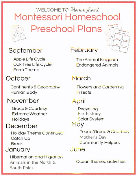 Montessori at Home Preschool Plans - Free Unit Study Printable (4-5 yrs) Montessori Lesson Plans Template, Montessori Lesson Plan, Pre K Homeschool, Montessori Lesson Plans, At Home Preschool, Pre K Lesson Plans, Home Preschool, Montessori At Home, Babysitting Activities