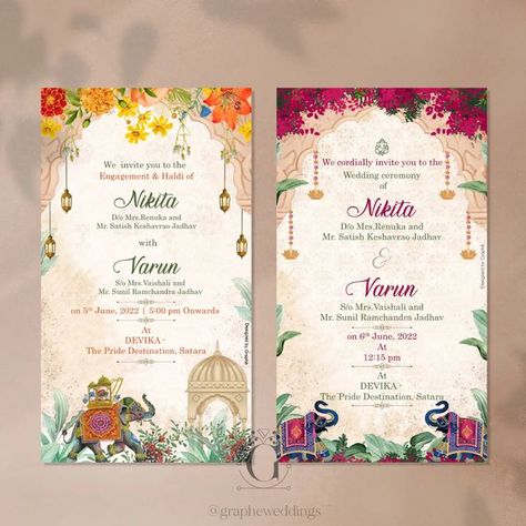 Best Wedding Invitation Card Design, E Invites Wedding Design Indian, Haldi Invitation Video, Indian Wedding Card Illustration, Wedding Festival Invitation, Haldi Digital Invitation, Premium Wedding Invitation, Wedding Invite Video Indian, Gujrati Wedding Invitation Video