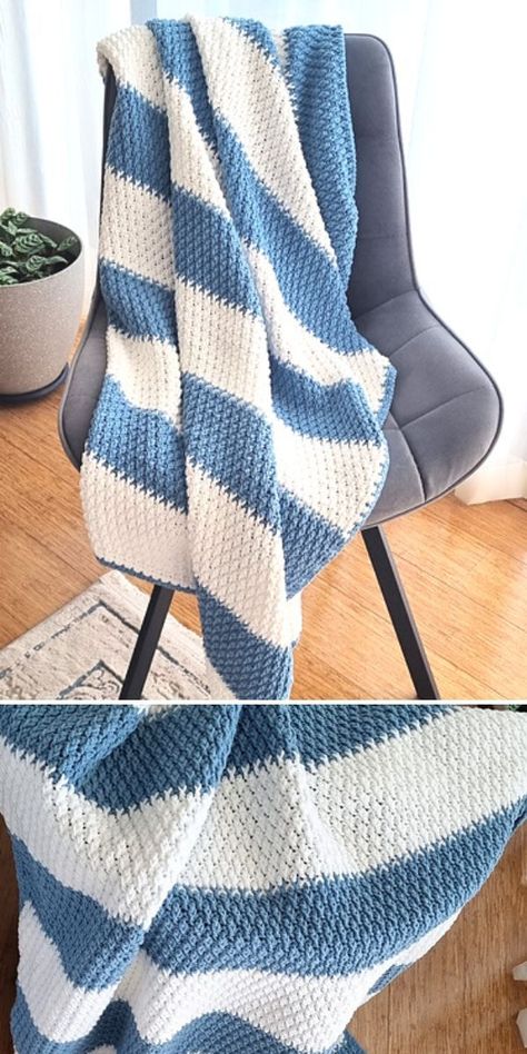 Stroller Blanket Crochet, Crochet Striped Blanket Pattern, Modern Haken, Striped Crochet Blanket, Modern Crochet Blanket, Granny Pattern, Crochet Throw Pattern, Striped Baby Blanket, Throw Blanket Pattern