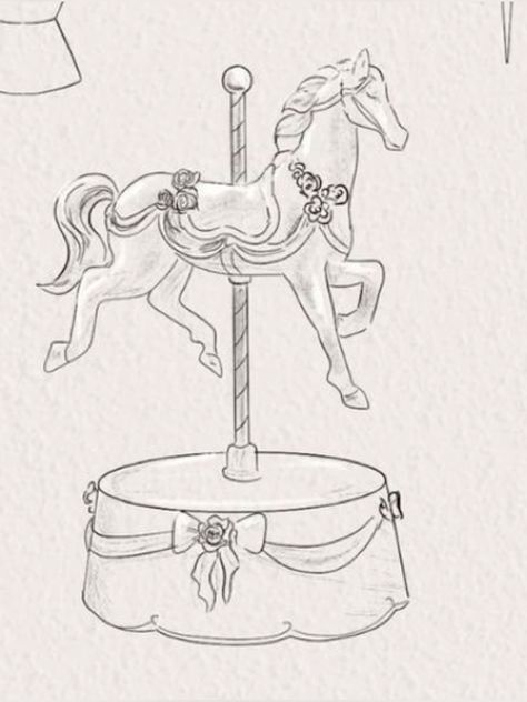 Carousel Art Drawing, Carousel Pony Tattoo, Merry Go Round Tattoo, Carousel Horse Drawing, Carousel Sketch, Carousel Drawing, Carousel Horse Tattoos, Carousel Tattoo, Round Tattoo