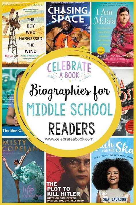 Books For Middle Schoolers, Biographies For Kids, Comedy Books, Book Club Ideas, Middle School Books, Middle School Libraries, Best Biographies, Middle School Reading, Reading Logs