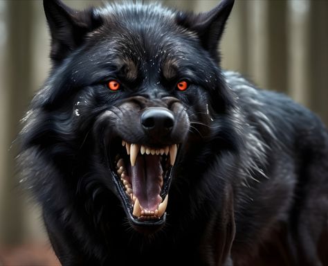 Werewolf Human Form, Black Wolf With Red Eyes, Jungle Animals Pictures, Wolf With Red Eyes, Scary Wolf, Cute Tattoo Ideas, Cute Monkey Pictures, Werewolf Stories, Angry Wolf