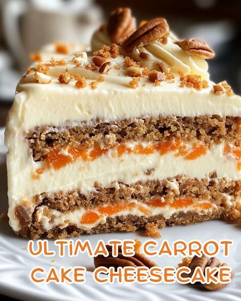 Grandma’s Recipes | Ultimate Carrot Cake Cheesecake Fusion 🥕🍰 | Facebook Cheesecake Carrot Cake, Ultimate Carrot Cake, Carrot Cheesecake, Moist Carrot Cake, Rich Cheesecake, Creamy Frosting, Moist Carrot Cakes, Carrot Cake Cheesecake, Cake Cheesecake