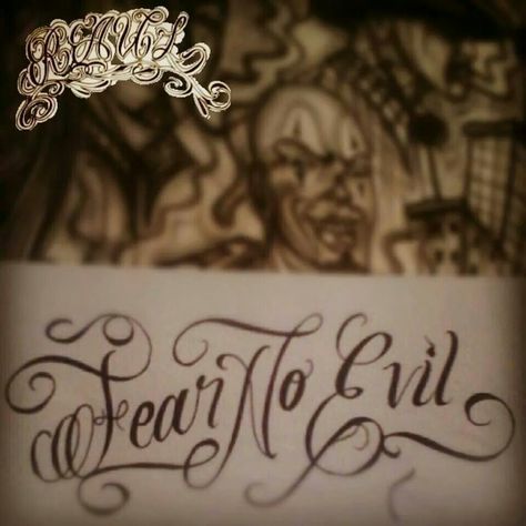 Fear no evil Pure Evil Tattoo, Fear No Evil Tattoo Stencil, Evil Back Tattoo, Fear No Evil Tattoo Design, Fear No Evil Tattoo, No Evil Tattoo, Fear Tattoo, Diary Drawing, Bull Skull Tattoos