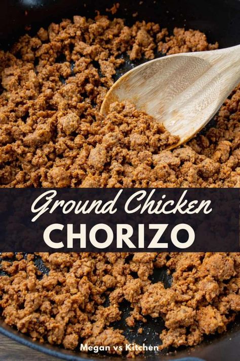 This is my favorite thing to make with ground chicken! Ground Chicken Chorizo is made with ground chicken, a ton of spices, and red wine vinegar. It tastes just like Mexican chorizo, but it's made with chicken! It’s great substitute for chorizo tacos, quesadillas, eggs, and so much more. Chicken Chorizo Recipe, Chorizo Recipes Dinner, Chicken Breakfast Recipes, Taco Recipes Mexican, Chorizo Recipe, Homemade Chorizo, Chorizo Tacos, Chorizo Breakfast, Spanish Rice Recipe