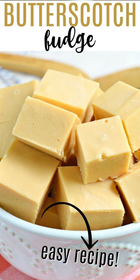 Creamy, melt-in-your-mouth Butterscotch Fudge is an easy recipe to make any time of year! No candy thermometer needed to make this perfect homemade fudge recipe. Apples Desserts, Homemade Fudge Recipe, Fantasy Fudge Recipe, Butterscotch Fudge, Butterscotch Recipes, Butterscotch Candy, Homemade Fudge Recipes, Fudge Recipes Chocolate, Shugary Sweets