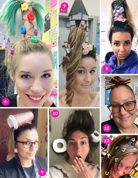 Crazy Hair Day For Teachers, Easy Last Minute Hairstyles, Easy Crazy Hairstyles, Last Minute Hairstyles, Whacky Hair Day, Crazy Hair Day Ideas, Spirit Day, Teacher Hair, Wacky Hair Days