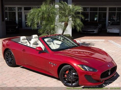 2013 MASERATI GRANTURISMO SPORT CONVERTIBLE, Rosso Trionfale Exterior, Bianco Pregiato Interior, 4.7L V8 DOHC 32 Valve, 444hp @ 7600rpm 376ft-lbs @ 4750rpm, 6 Speed Automatic W/Paddles, Only 5k Miles! Loaded With Options: Heated Seats, Paddle Shifters, Homelink System, Driver Memory Seat, Bi-Xenon Headlamps, Black Convertible Top, Bluetooth Phone System, Dual-Zone Climate Control, Front+Rear Parking Sensors, Bose Sound System w/11 Speakers, GPS Navigation System w/Voice Control... Sports Car Convertible, 4 Seat Convertible Car, Maserati Convertible, Maserati Granturismo Convertible, Maserati Granturismo Sport, Red Convertible, Maserati Car, Luxury Auto, Black Convertible