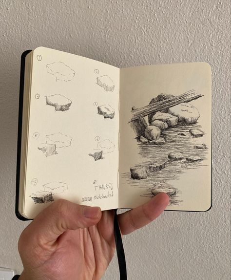 Sketchbook Art Journal Sketches, Landscape Drawing Tutorial, Sketchbook Ideas Inspiration, Environment Sketch, Drawing Ideas List, Sketchbook Tour, Nature Sketch, Pen Art Drawings, Scrapbook Book