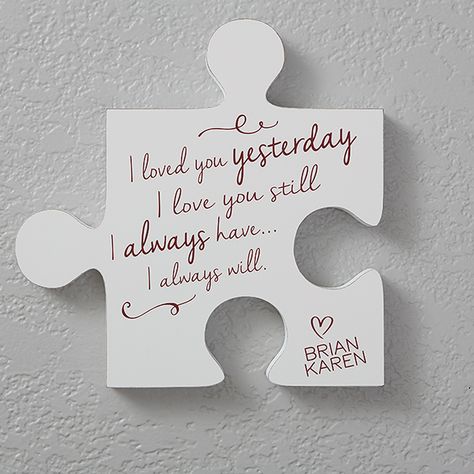 Personalized Romantic Wall Puzzle Pieces - Romantic Quotes - Quote 1 Puzzle Piece Art, Wall Puzzle, Puzzle Piece Crafts, Drywall Anchor, Puzzle Frame, Personalized Wall Decor, Puzzle Crafts, Personalized Puzzles, Hanging System