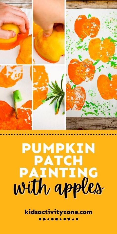 Pumpkin Patch Painting with Apples is an easy fall craft or activity for preschoolers and toddlers. Simply slice an apple in half and dip it into paint, then stamp it down to create pumpkins! Kids will have fun with these easy fall activity with supplies you will already have on hand. It's a great addition to an apple theme or pumpkin theme in the classroom. Painting With Apples, Pumpkin Patch Painting, Pumpkin Patch Activities, Easy Diy Fall Crafts, Pumpkins Preschool, Preschool Crafts Fall, Activity For Preschoolers, Preschool Fall, Pumpkin Activities