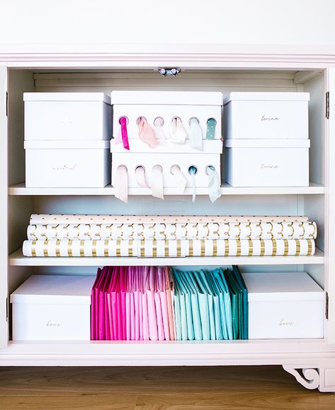 Gift Wrap Organization, Gift Wrap Storage, Wrapping Station, Home Edit, Organizing Hacks, The Home Edit, Organization Gifts, Organization Inspiration, Home Office Storage