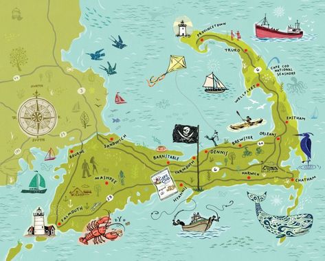 Even More Reasons to Love Cape Cod | Yankee Magazine Nantucket Hotels, Cape Cod Map, Responsive Email Template, Illustrated Maps, Magazine Feature, Live Forever, Dog Runs, Illustrated Map, Beautiful Islands