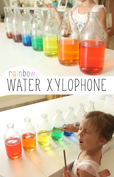 Water Xylophone, Sound Science, Rainbow Activities, Homemade Instruments, Music Camp, Rainbow Water, Homeschool Music, Classroom Idea, Music Week