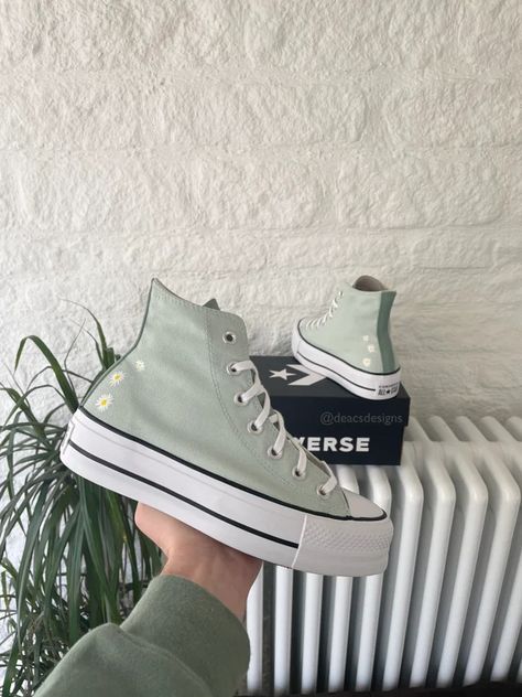 Sage Green Converse, Cute Converse Shoes, Cute Converse, Dr Shoes, Trendy Shoes Sneakers, Preppy Shoes, Jordan Shoes Girls, Shoe Wishlist, Platform Converse