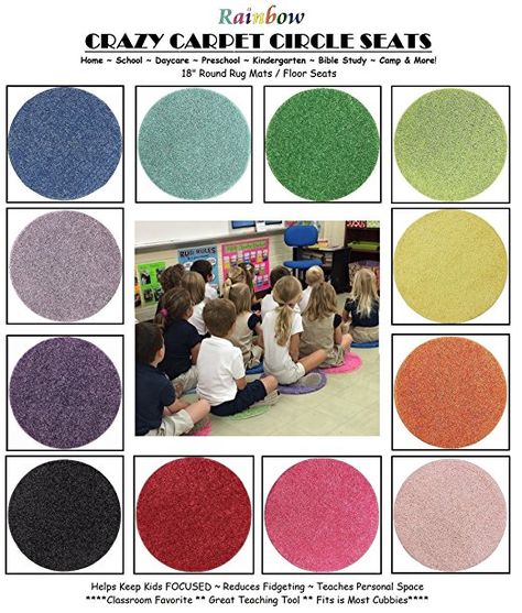 24 Rainbow Kids CraZy CarPet CirCle SeaTs 18” Round Soft Warm Floor Mat - Cushions | Classroom, Story Time, Group Activity, Time-Out Spot Marker and Fun. Home Bedroom & Play Areas Deep Carpet Cleaning, Classroom Rug, Play Areas, Kids Focus, Pink Carpet, Plush Carpet, Diy Carpet, Types Of Carpet, Green Carpet