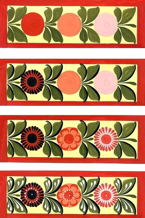 Folk Painting Tutorial, Folk Art Flowers Step By Step, Russian Folk Art Flowers, Folk Art Painted Hutch, Russian Folk Art Painting, Czech Art Folk, How To Paint Folk Art Flowers, Folk Art Around The World, Mexican Folk Painting