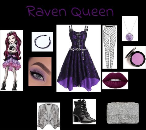 Raven Queen Costume, Raven Queen Aesthetic Outfits, Raven Queen Outfit, Raven Queen Ever After High Outfits, Raven Queen Inspired Outfits, Raven Inspired Outfits, Raven Queen Cosplay, Raven Casual Cosplay, Raven Cosplay Black Women