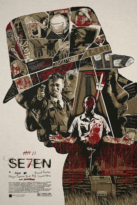 30 Cleverly Illustrated Posters with Double Exposure Effects Se7en Movie, Film Seven, Drama Films, Seven Movie, 1995 Movies, Film Posters Art, Best Movie Posters, Western Film, Film Poster Design