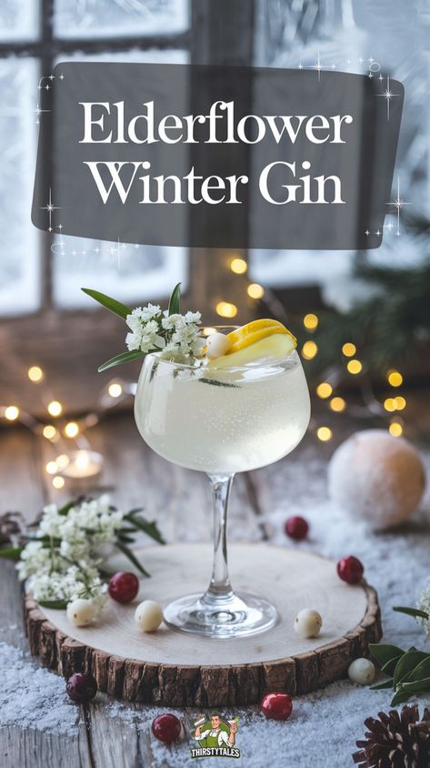 "Discover the perfect Elderflower Winter Gin Cocktail recipe that brings a refreshing twist to your winter gatherings! This delightful Winter Gin Cocktail with Elderflower combines floral notes and citrus for a seasonal drink that’s both elegant and festive. Enjoy a refreshing Elderflower Gin Cocktail, ideal for holiday celebrations or cozy nights in. Explore this Gin and Elderflower Winter Recipe to elevate your cocktail game with a floral gin cocktail for winter.!" Gin Holiday Cocktail, Gin Cocktails Easy, Fun Christmas Cocktails, Fun Christmas Drinks, Easy Winter Cocktails, Gin Drink Recipes, Easy Gin Cocktails, Elderflower Cocktail, Christmas Gin