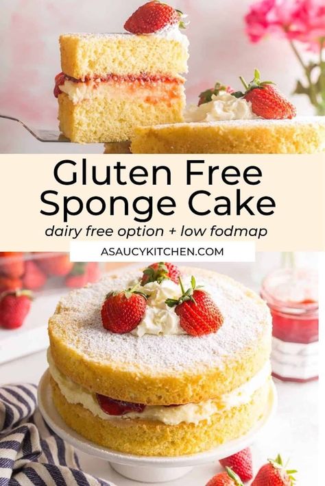 Gluten Free Sponge Cake, Victoria Sponge Cake Recipe, Glutenfri Baking, Gluten Free Cake Recipe, Sponge Cake Recipe, Victoria Sponge Cake, Gluten Free Bakery, Sponge Cake Recipes, Gluten Free Sweet